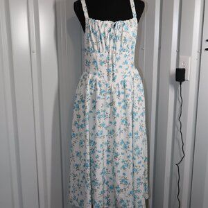 Scarlet Darkness Blue White Floral Tie Front Milkmaid Dress Size Med Sleeveless